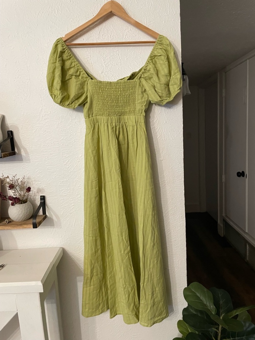 NWT Show Me Your MuMu Green Midi GABRIELLE TIE DRESS Puff Sleeves XS - Picture 6 of 8